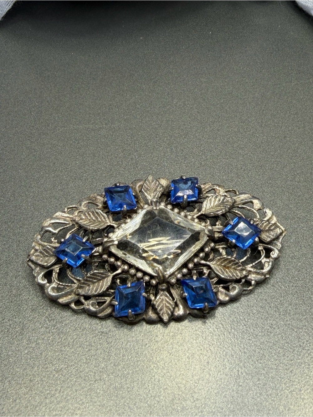 Antique Art Deco Brooch Open back Art Glass.  #300ub